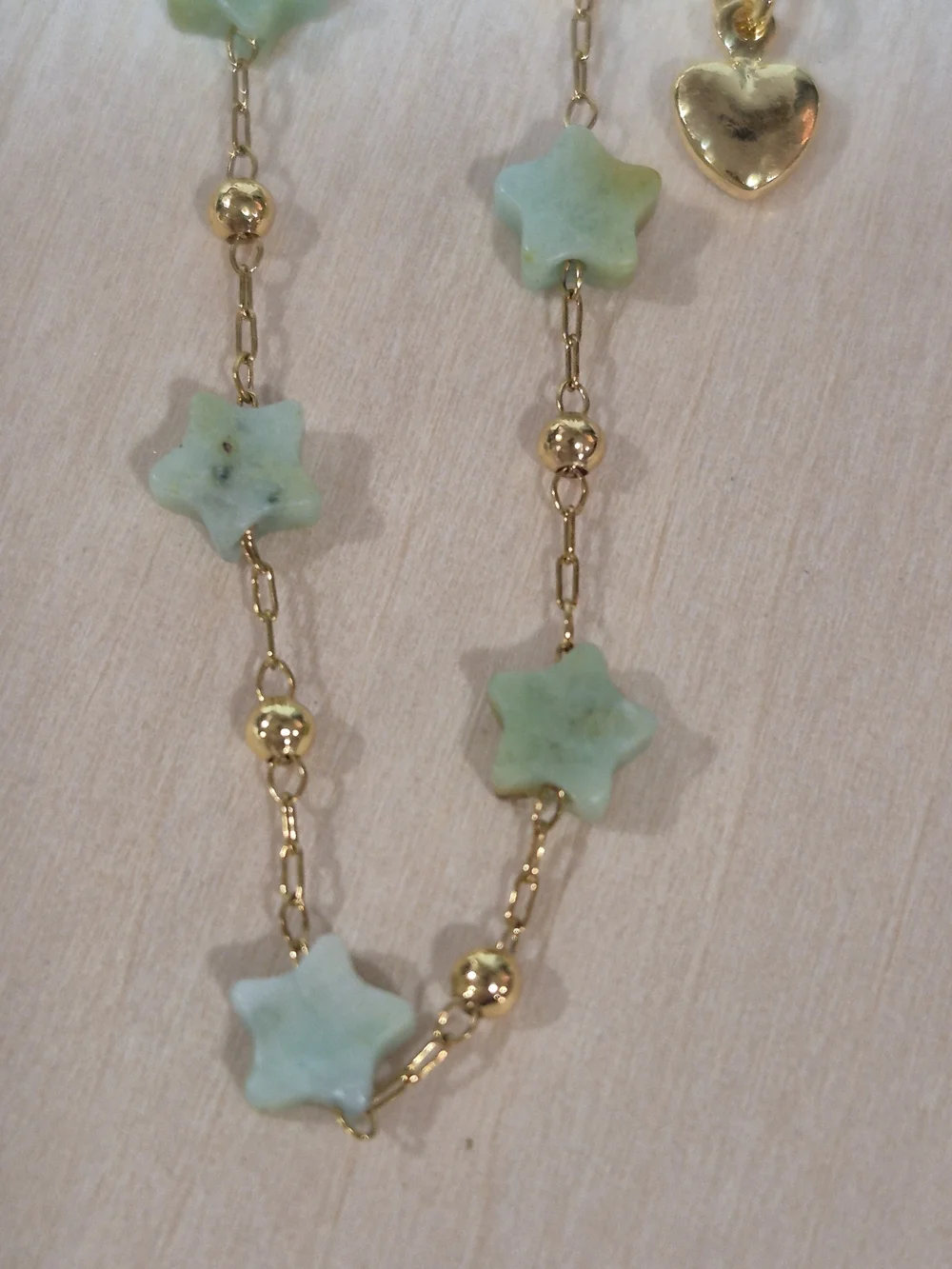 💚⭐️NEW💚⭐️ PRETTY!! SS Micro PaperClipGREEN OPAL FacetedNat. Stone Star Braclet
